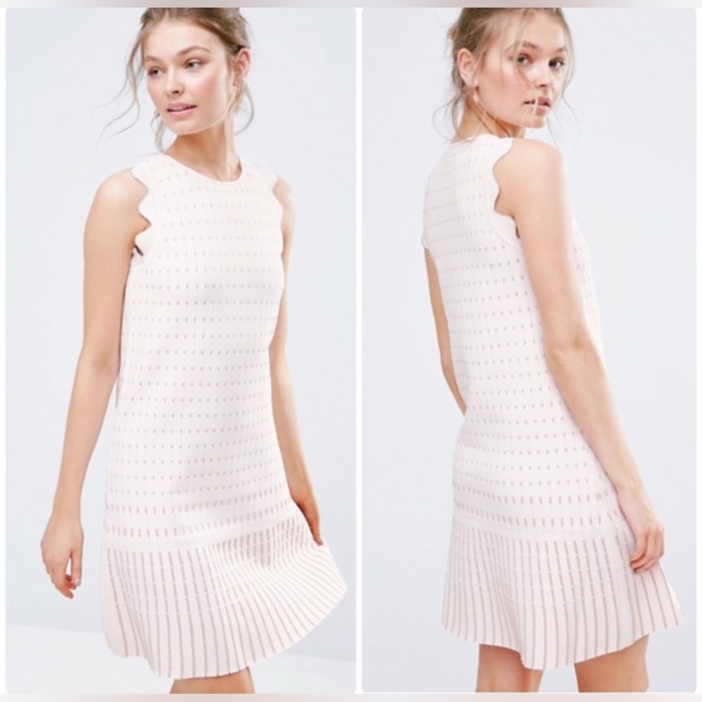 NEW Ted Baker Relioa Metallic Jacquard Knit Dress White - Size 4 US 10 #D4486